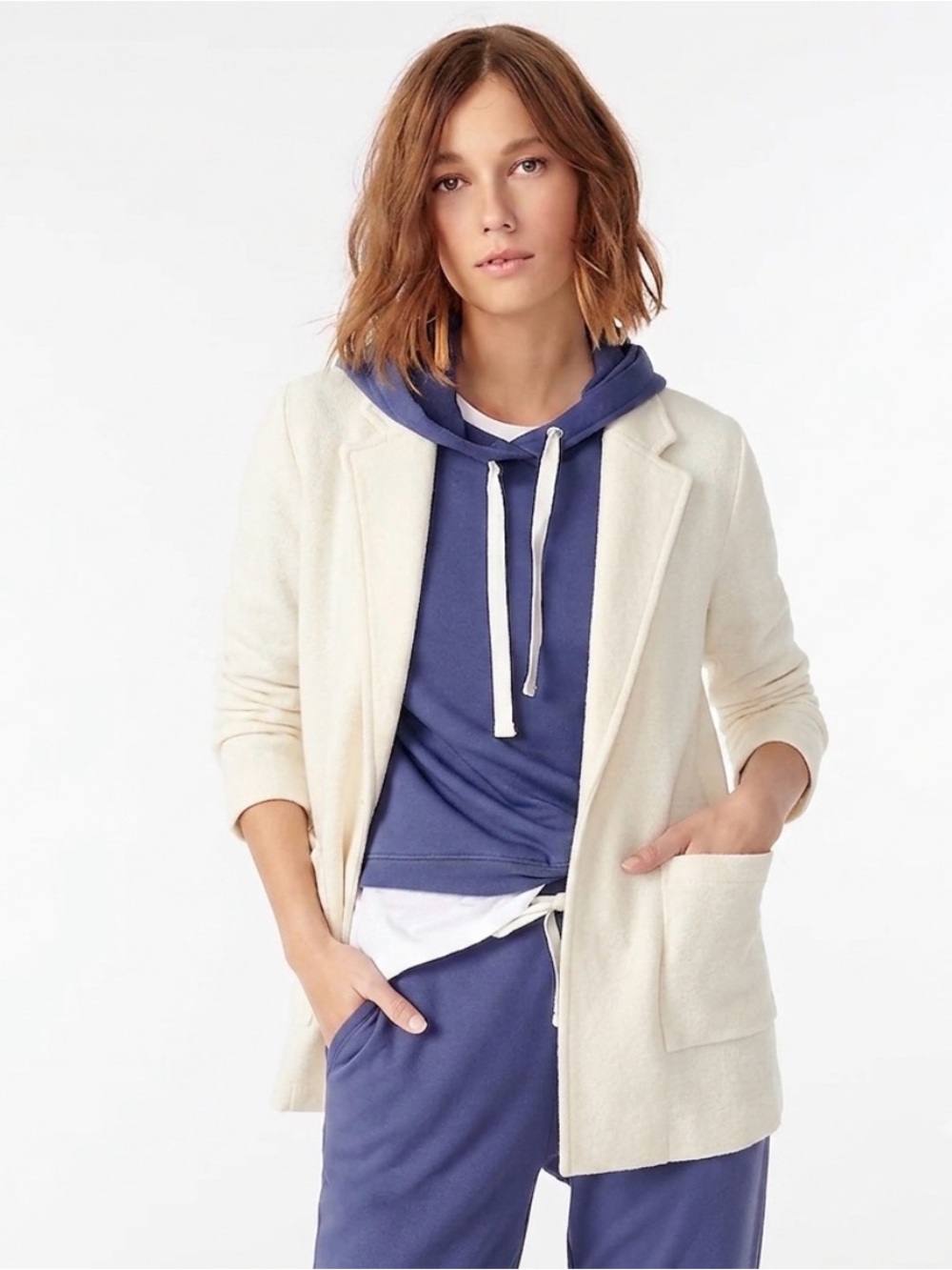 J. Crew Sophie Open-Front Sweater-Blazer- Cream